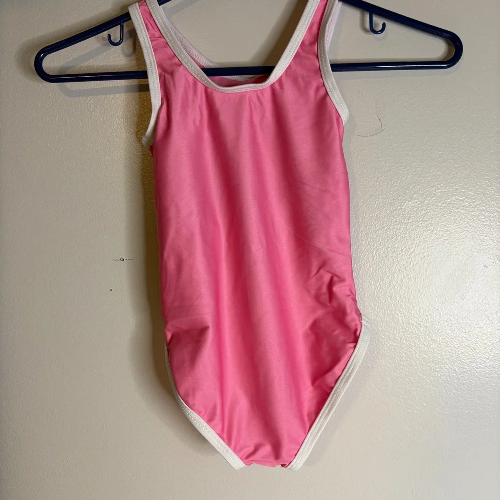 Hello Kitty Sanrio Girls XS‎ 4/5 Pink One Piece Swimsuit Hibiscus UPF 50+NEW